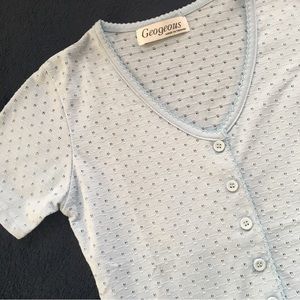 Baby Blue Pointelle Button-up Tee